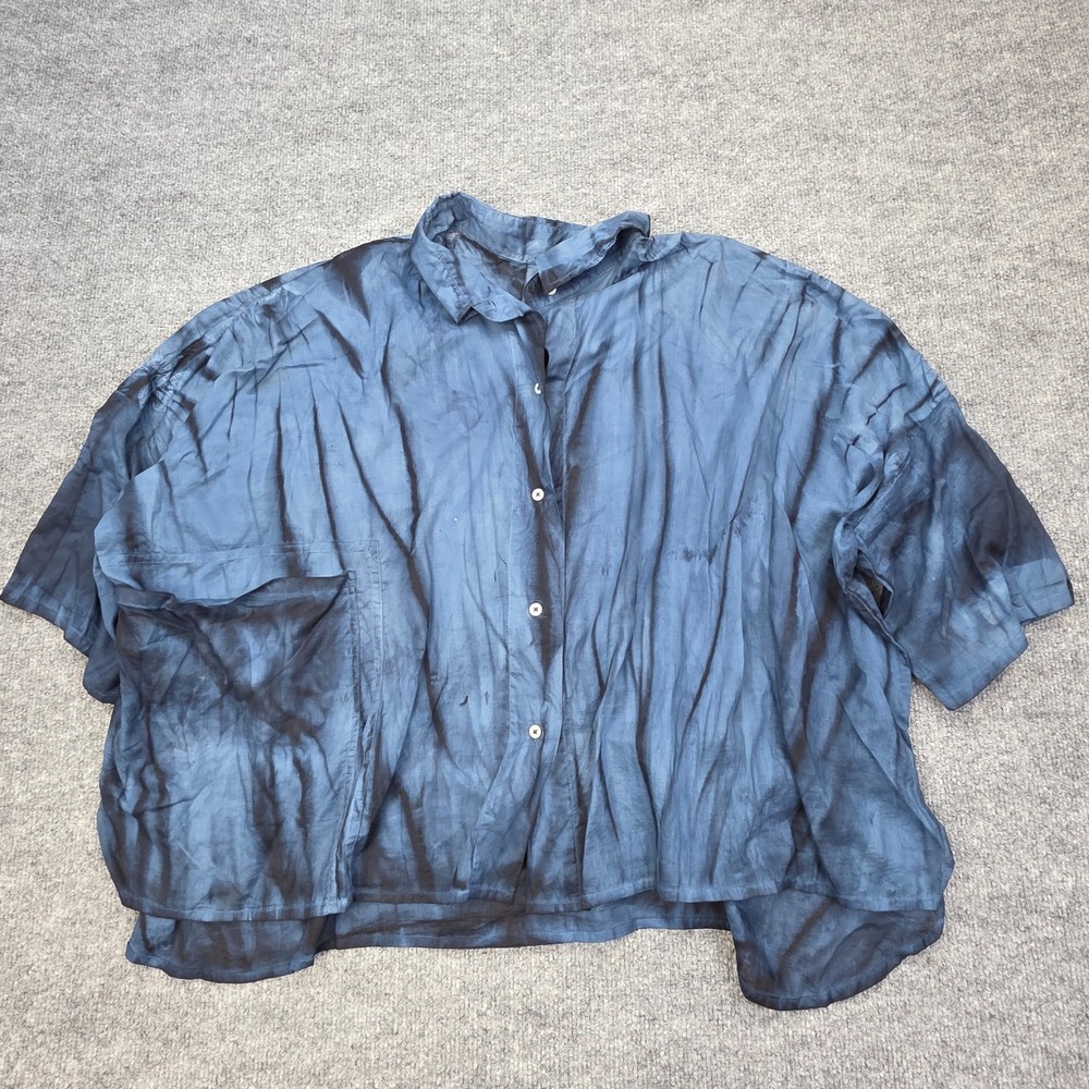 Gilda Midani Boxy Oversized Button Up Shirt Women's Medium Blue Crop Cotton